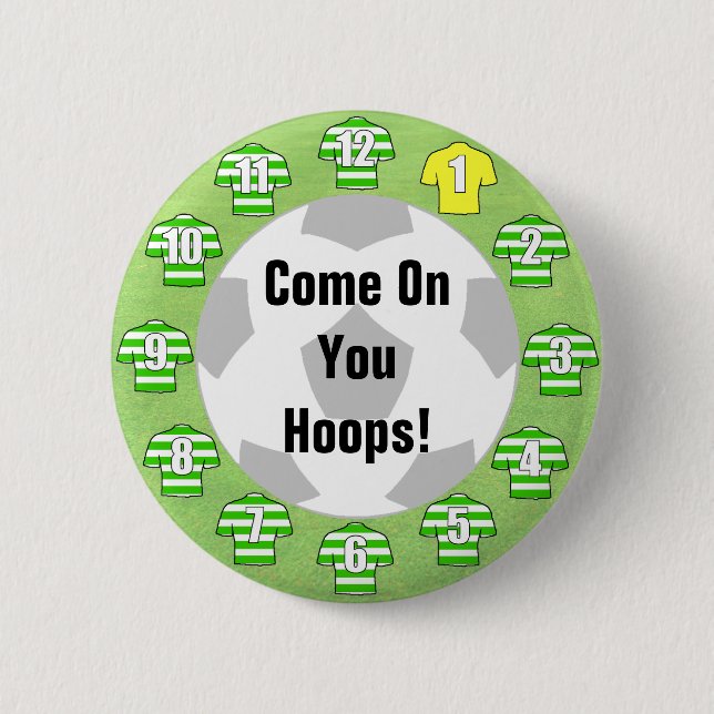 Football Team Badge with Green Hooped Shirts Pinback Button (Front)