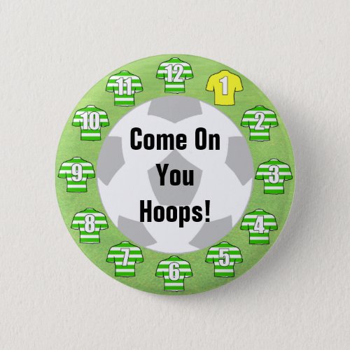 Football Team Badge with Green Hooped Shirts Pinback Button