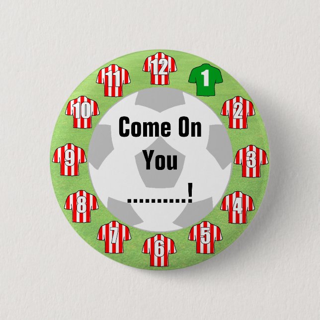 Football Team Badge with Red & White Shirts Pinback Button (Front)