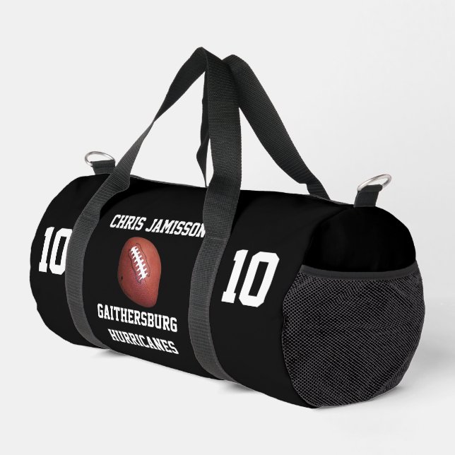Football Team, Coach or Player Black Personalized Duffle Bag (Right Corner)