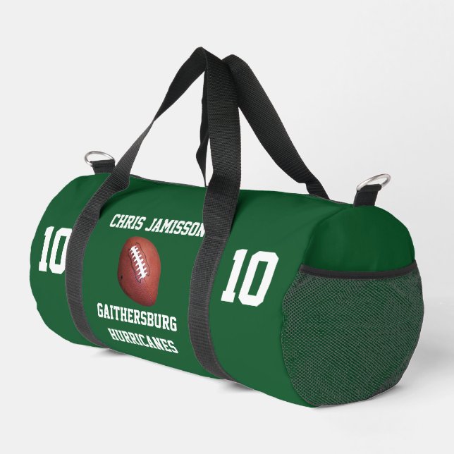 Football Team, Coach or Player Green Personalized Duffle Bag (Right Corner)