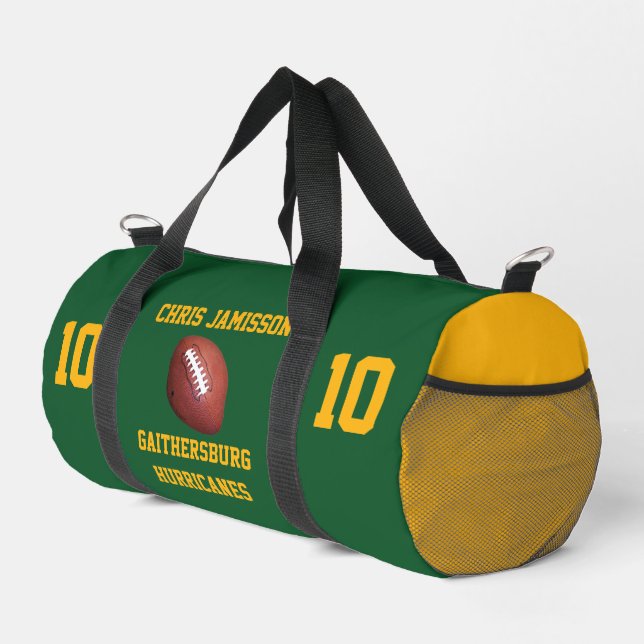Football Team, Coach or Player Green Personalized Duffle Bag (Right Corner)