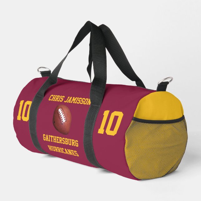 Football Team Coach Player Maroon Gold Personalize Duffle Bag (Right Corner)