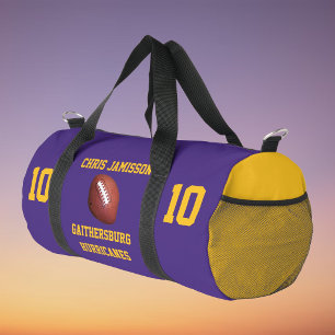 Football Team Coach Player Purple Gold Personalize Duffle Bag