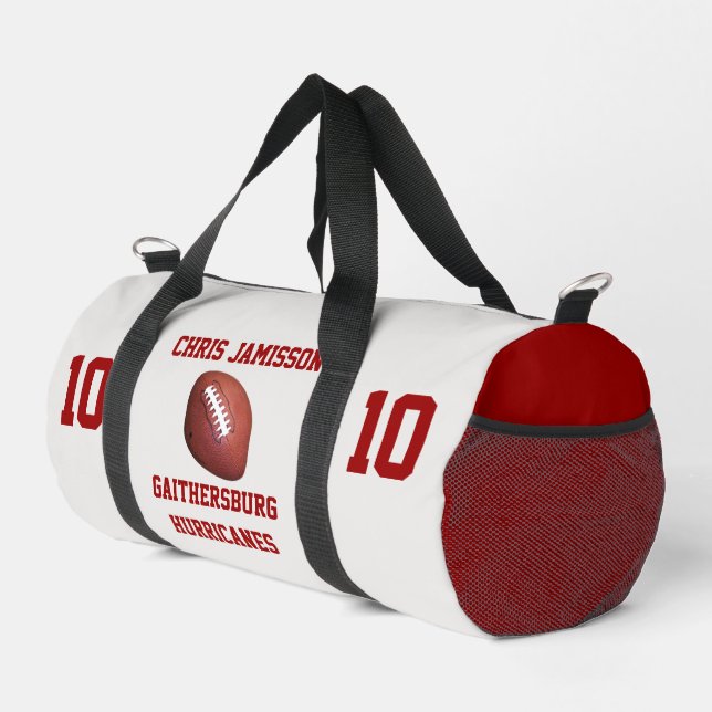 Football Team Coach Player White Red Personalized Duffle Bag (Right Corner)