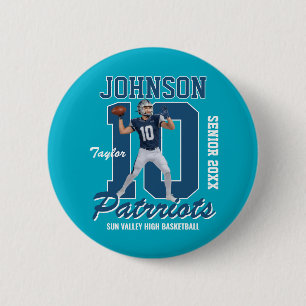 Football Team Custom Photo Jersey Number Sports Button
