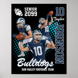 Football Team Custom Photo Senior Night Blue Poster