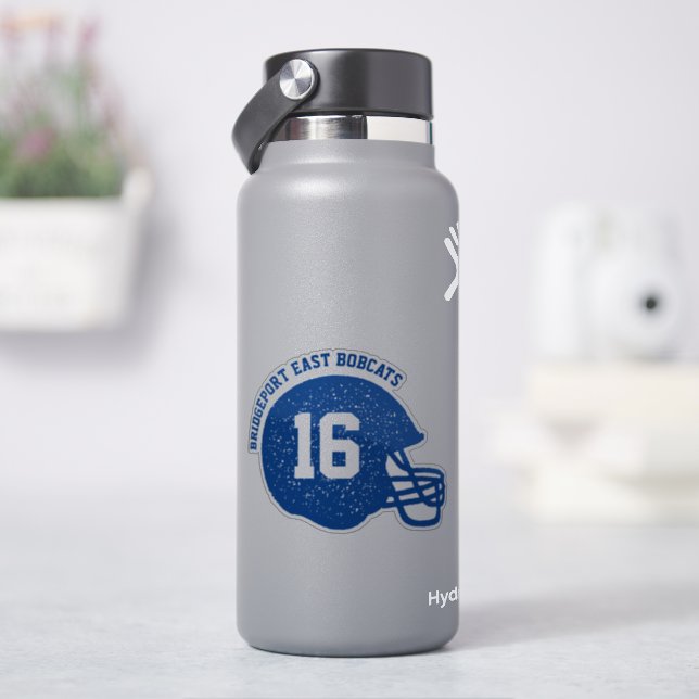 Football team helmet custom number blue sticker (HydroFlask)
