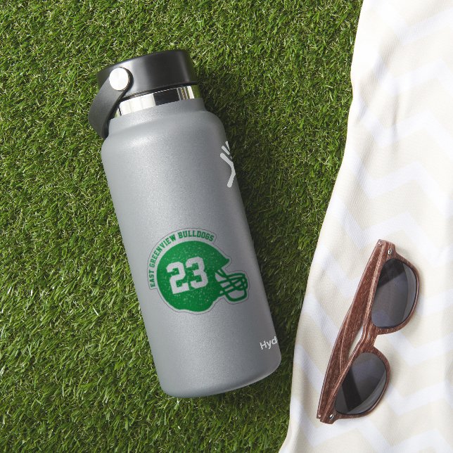 Football team helmet custom number green sticker (HydroFlask Insitu)