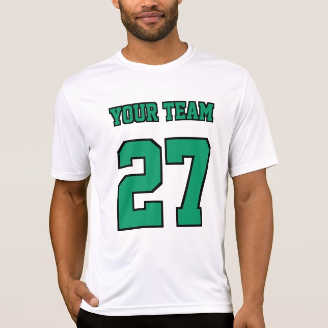 Football Team Last Name Number Green Stroke T-Shirt (Front)