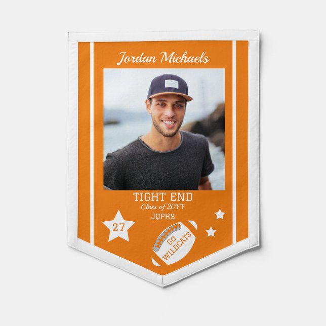 Football Team Player Photo Graduation - Orange Pennant (Front)