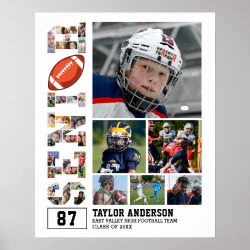 Football Team Senior Graduation Photo Collage Poster