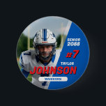 Football Team Senior Night Custom Color Sports Button<br><div class="desc">Personalized Sports Button featuring your athlete’s photo, name, jersey number, team colors, and more. This custom player batch is perfect for showing team spirit and celebrating your favorite player. Add your own picture and text easily, customize the colors to match team. Whether it's for football, soccer, volleyball, baseball, basketball, hockey...</div>