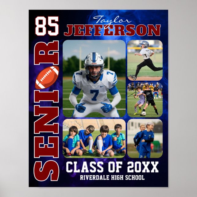 Football Team Senior Night Sports Photo Collage Poster (Front)