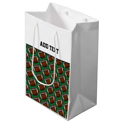 Football Team Sports Balls Custom Text Green Brown Medium Gift Bag