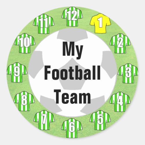 Football Team Stickers with Green  White Shirts