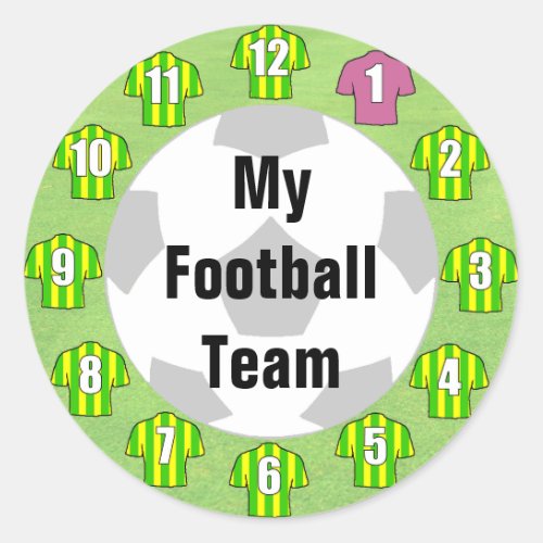 Football Team Stickers with Green  Yellow Shirts