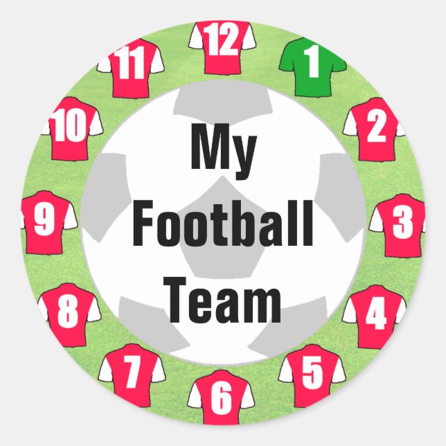 Football Team Stickers with Red & White Shirts (Front)