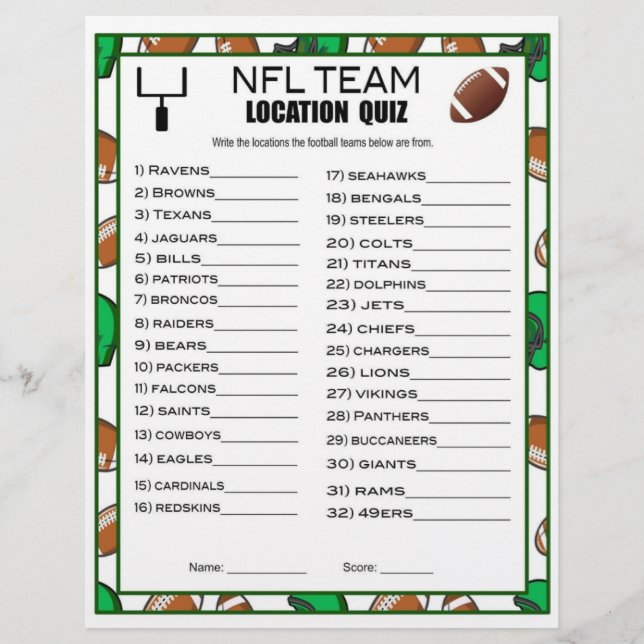 Football Team Trivia Football Party Game For Kids  Letterhead (Front)