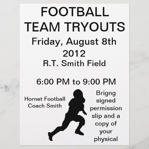 Football team tryouts flyer