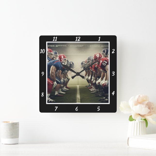 Football Teams Showdown Square Wall Clock (Home)