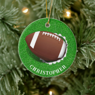 Football Tearing Out Christmas Ceramic Ornament