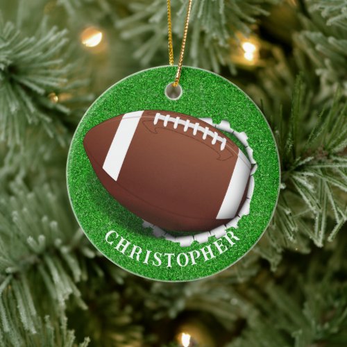 Football Tearing Out Christmas  Ceramic Ornament