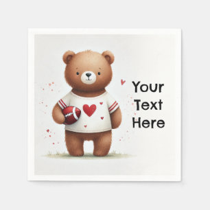 Football Teddy Bear Valentine's 1st Birthday Napkins