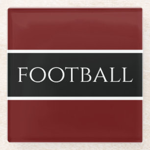 FOOTBALL Text Modern Black White Deep Red Stripes Glass Coaster