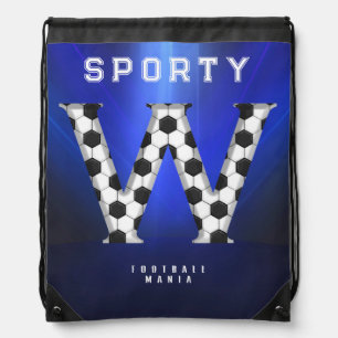 Football Texture Monogram Letter W Editable Text Drawstring Bag