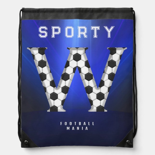 Football Texture Monogram Letter W Editable Text Drawstring Bag (Front)