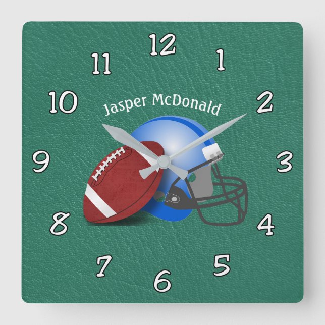 Football Textured Background photo personalize Square Wall Clock (Front)