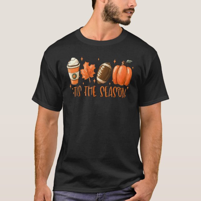 Football Thanksgiving Autumn Pumpkin Cute Latte Co T-Shirt (Front)