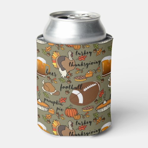 Football Thanksgiving Beer Turkey Design Can Cooler