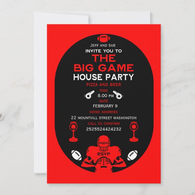 Football The Big Game TV Watch Party Invitation (Front)
