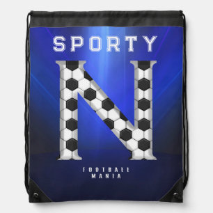 Football Theme Alphabet Letter N Editable Text Drawstring Bag