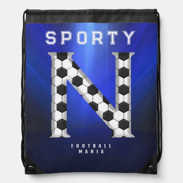 Football Theme Alphabet Letter N Editable Text Drawstring Bag (Front)