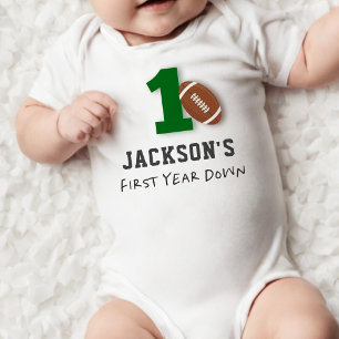 Football Theme First Year Down Birthday  Baby Bodysuit