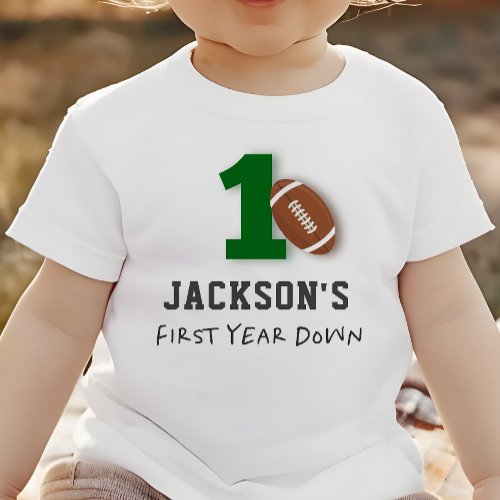 Football Theme First Year Down Birthday  Baby T_Shirt