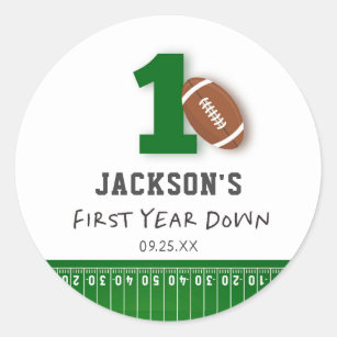 Football Theme First Year Down Birthday Favor Classic Round Sticker