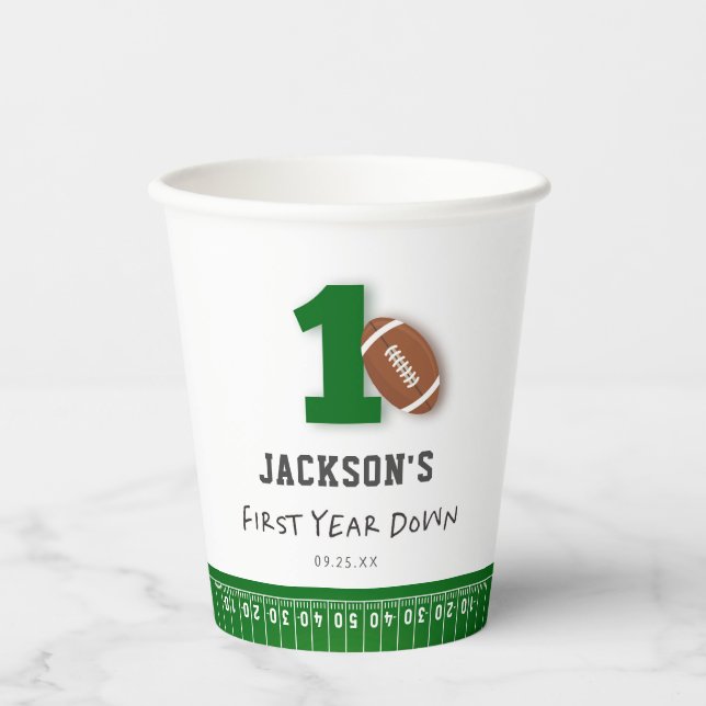 Football Theme First Year Down Birthday Favor Paper Cups (Front)