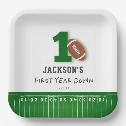Football Theme First Year Down Birthday Paper Plates