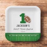 Football Theme First Year Down Birthday Paper Plates<br><div class="desc">Football Theme First Year Down Birthday Paper Plates
Add custom text to the back to provide any additional information needed for your guests.</div>