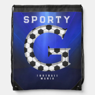Football Theme Monogram Letter G Editable Text Drawstring Bag