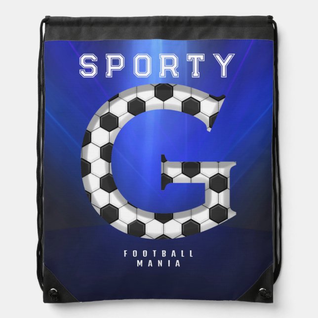 Football Theme Monogram Letter G Editable Text Drawstring Bag (Front)