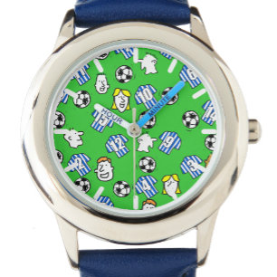 Football Theme with Shirts in Blue & White Stripes Watch