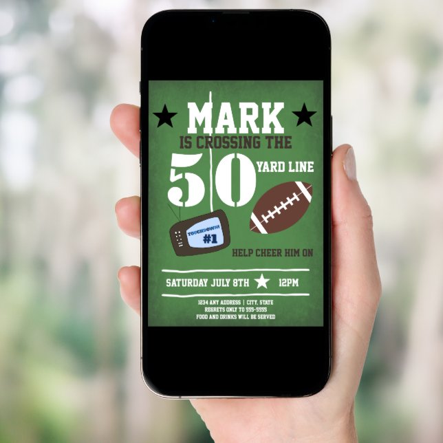 Football Themed 50th Birthday Invitation (Front Digital)