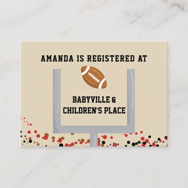Football Themed Baby Boy Shower Gift Registry Enclosure Card (Front)