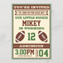 Football Themed Birthday Party Invitation