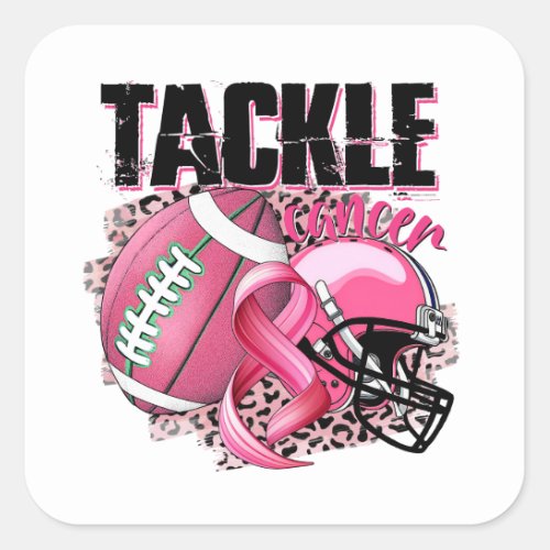 Football_themed Breast Cancer Awareness Square Sticker
